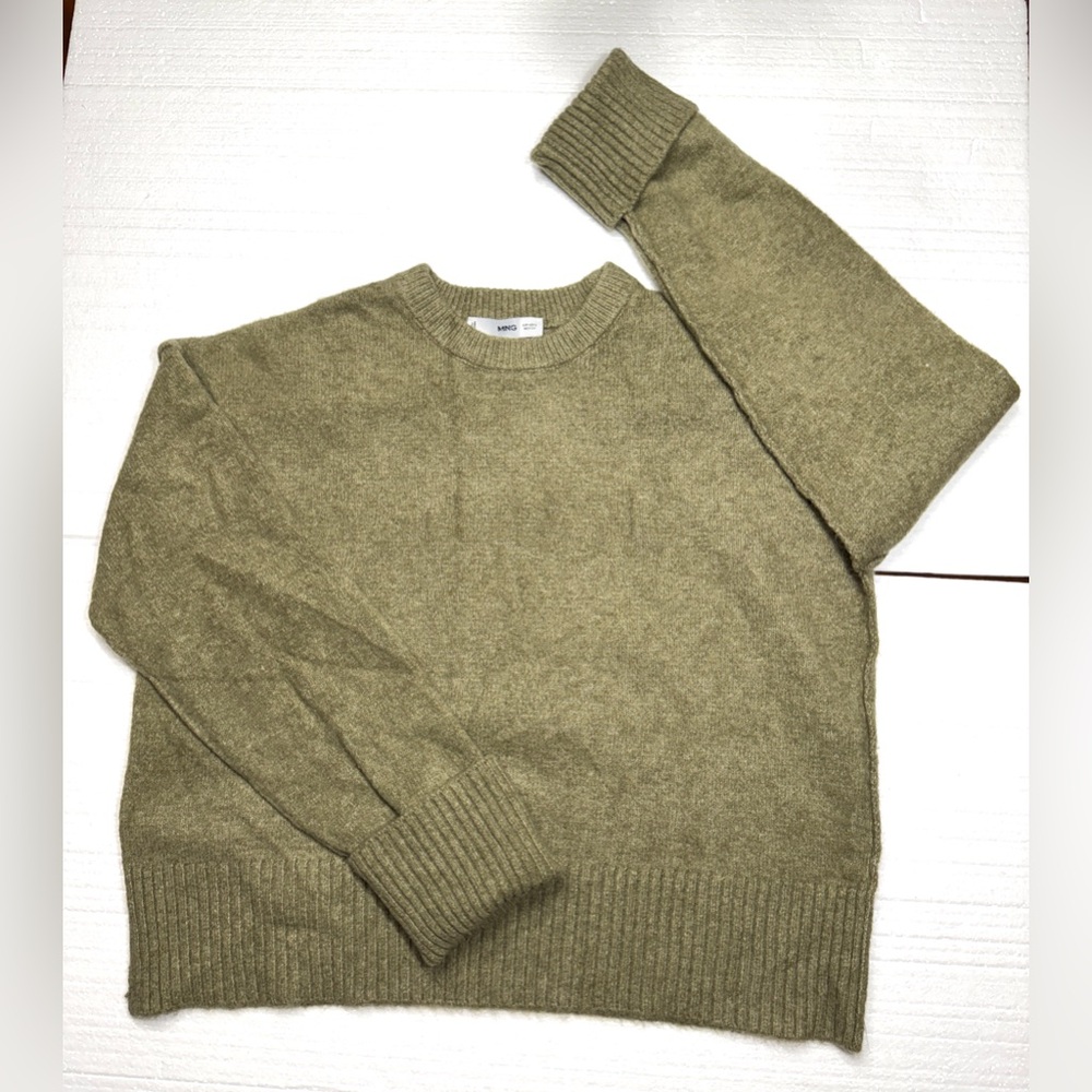 Mango Olive Crewneck Sweater wool blend Versatile Classic Unisex